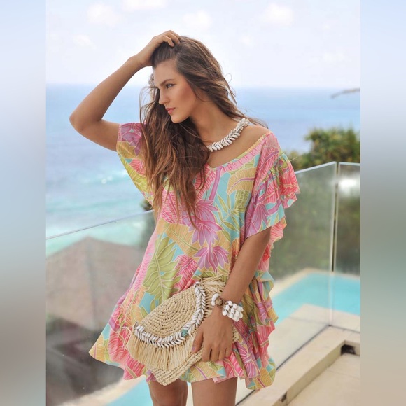 HOT LAVA - PONCHO RUFFLE - TAHITI PINK - S/M - BNWT - Picture 1 of 9